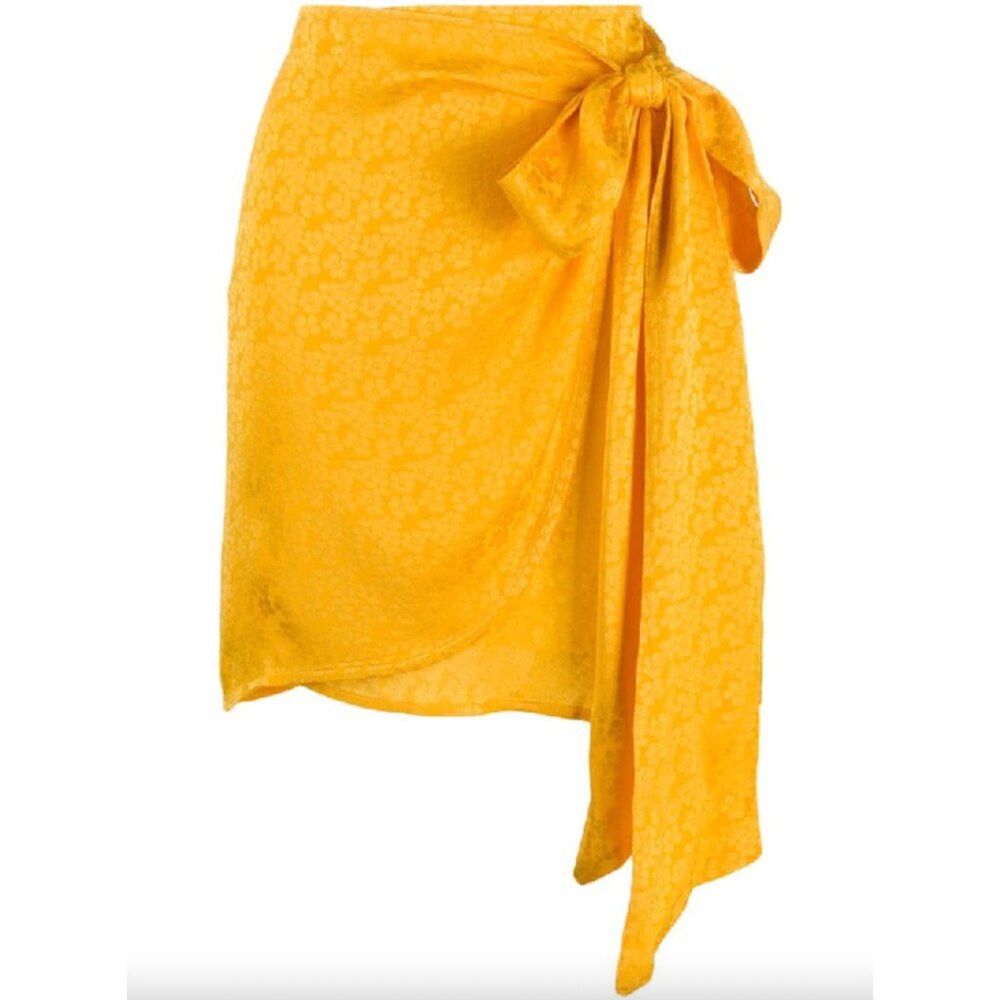 $345 NWD The Andamane Yellow Floral Satin Wrap Jacquard Mini Skirt size Small